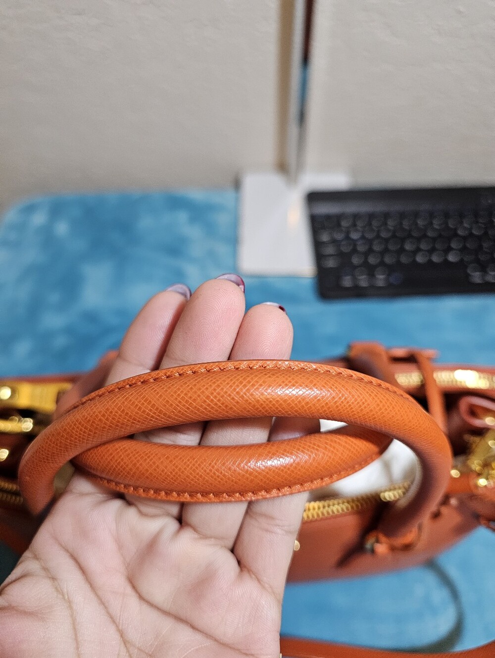 #43529-Prada Galleria PM bright orange Width-12inch Height-8 - Picture 4 of 15